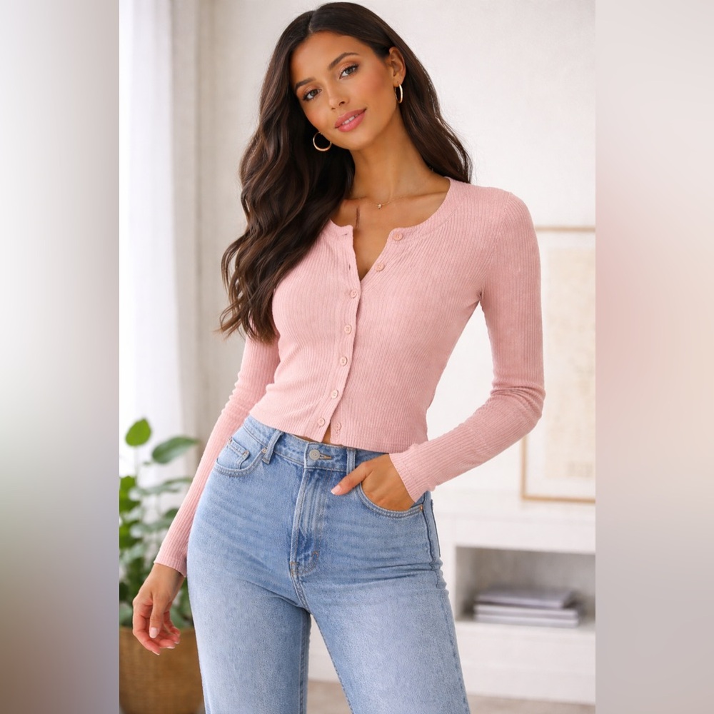 NWT Aritzia Wilfred Free Ribbed Button Cardigan Rose Pink Size Small